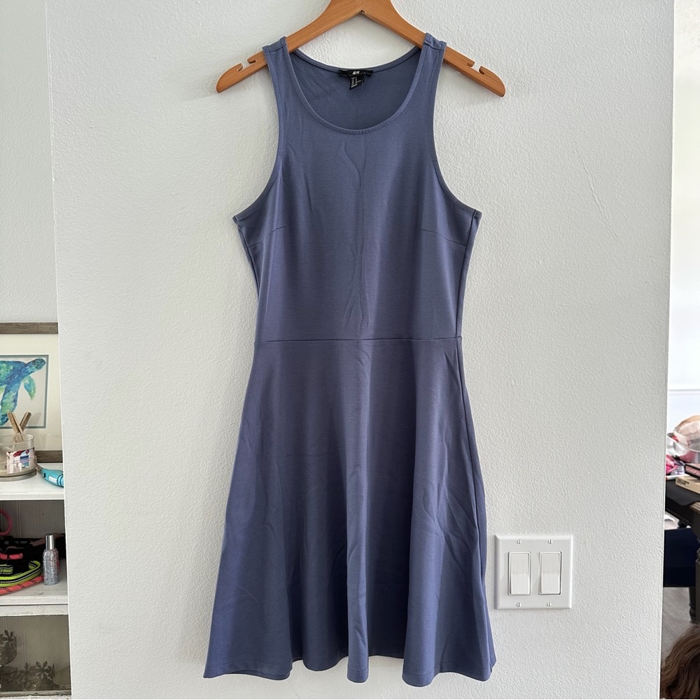 H&M Blue Gray Skater Dress A-Line Sleeveless Size Small